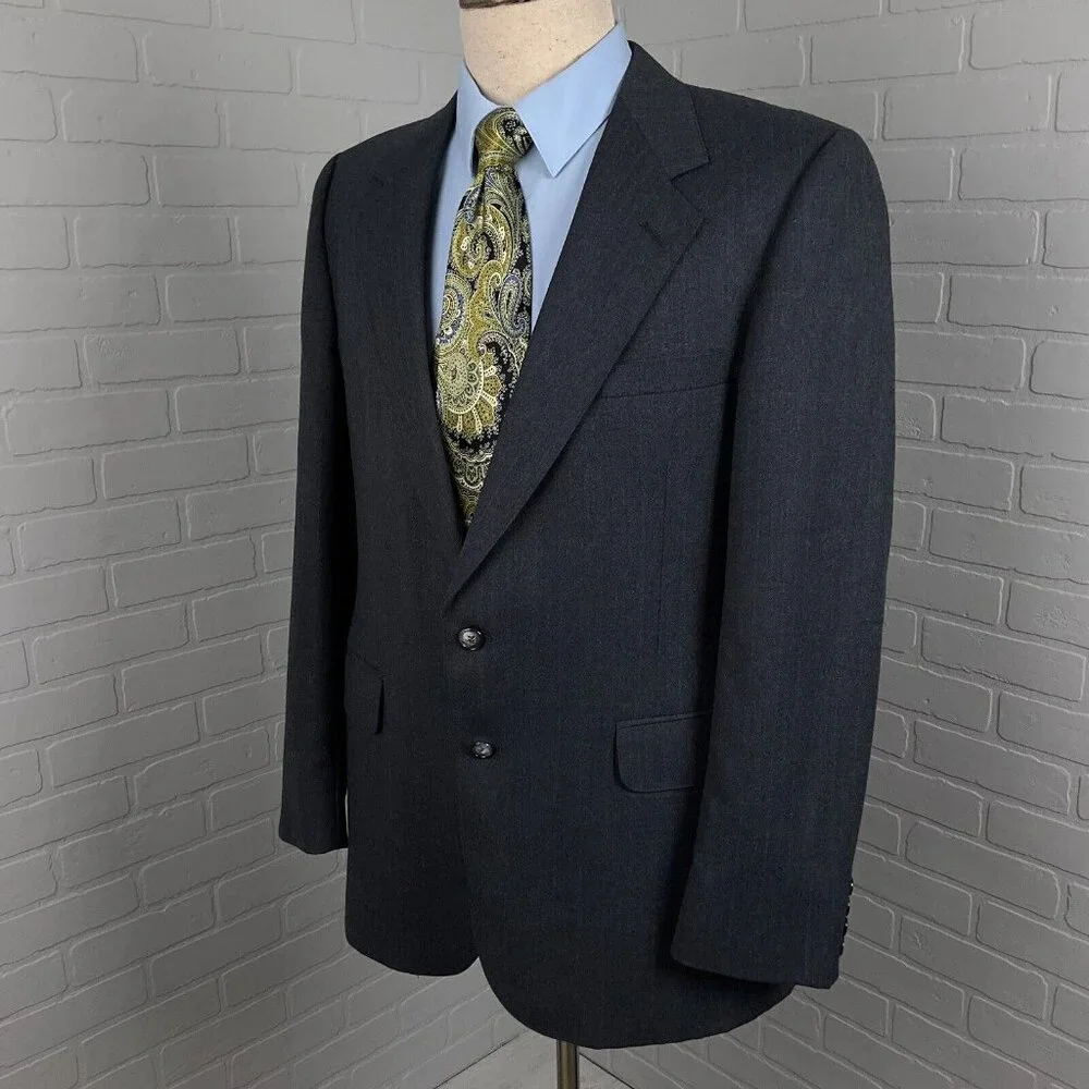 Evan Picone Blazer Men 42R Gray‎ Blue Stripe Classic Career Wool VTG USA 80s